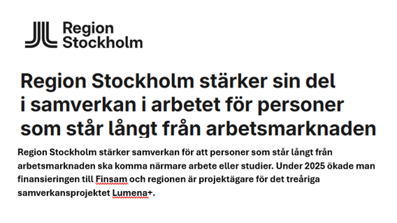 textutdrag med rubrik och ingress om Region Stockholm
